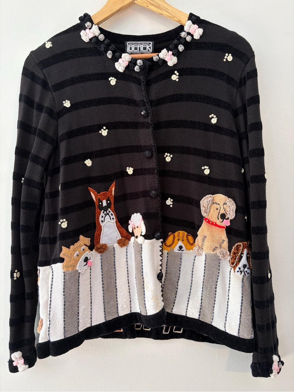 Vintage Berek Dog Lover Embellished Cardigan Sweater M